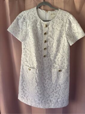 Lilly Pulitzer White Lace Dress with Gold Detail